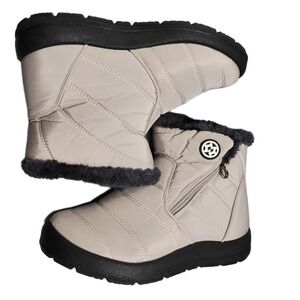 Eagsouni Winter Snow Boots Womens US 10 Tan Black Fur Lined Waterproof Side Zip